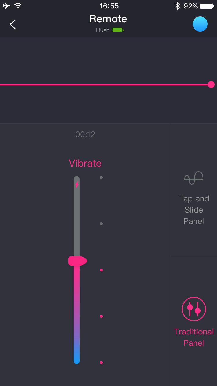 Az Lovense Remote alkalmazás képernyőképe: Hagyományos távirányító.