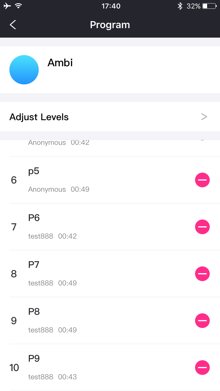 Az Lovense Remote alkalmazás képernyőképe: akár 10 programozási minta