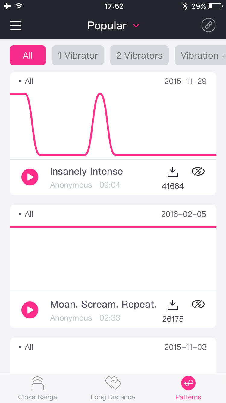 Az Lovense Remote alkalmazás képernyőképe: Korlátlan programozási minták.