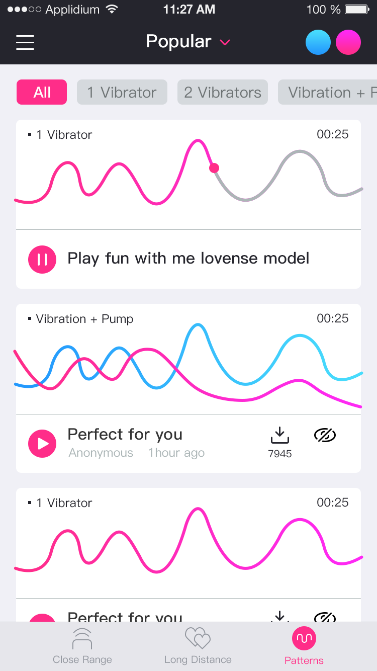 Az Lovense Remote alkalmazás képernyőképe: create Korlátlan programozási minták.